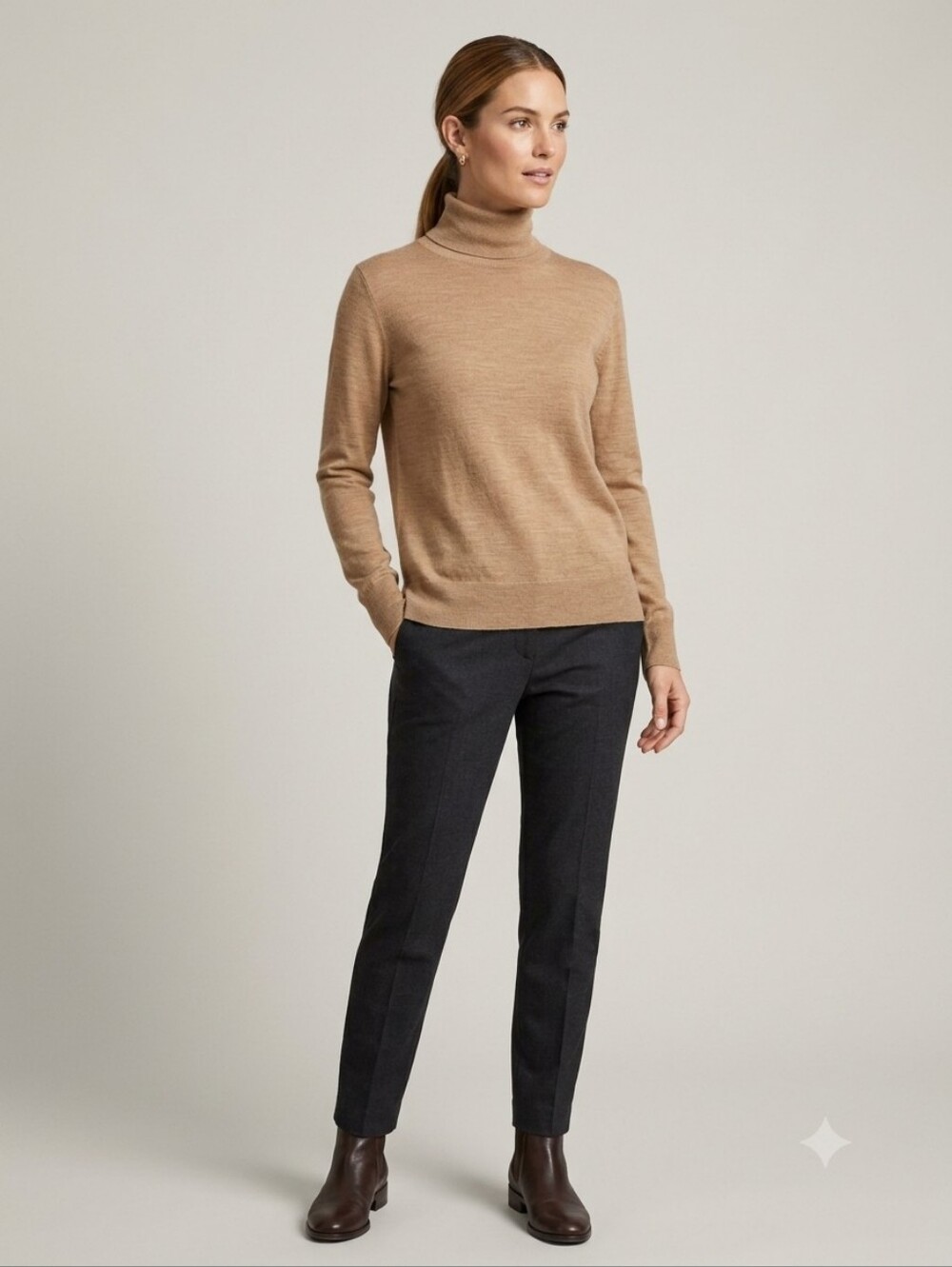 GAP Tan 100% Extra Fine Merino Wool Turtleneck Sweater Medium Minimalist Neutral